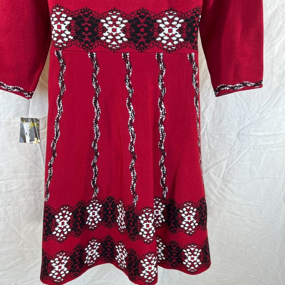 NWT Taylor Red A-Line Midi Sweater Dress $250 - Picture 8 of 15